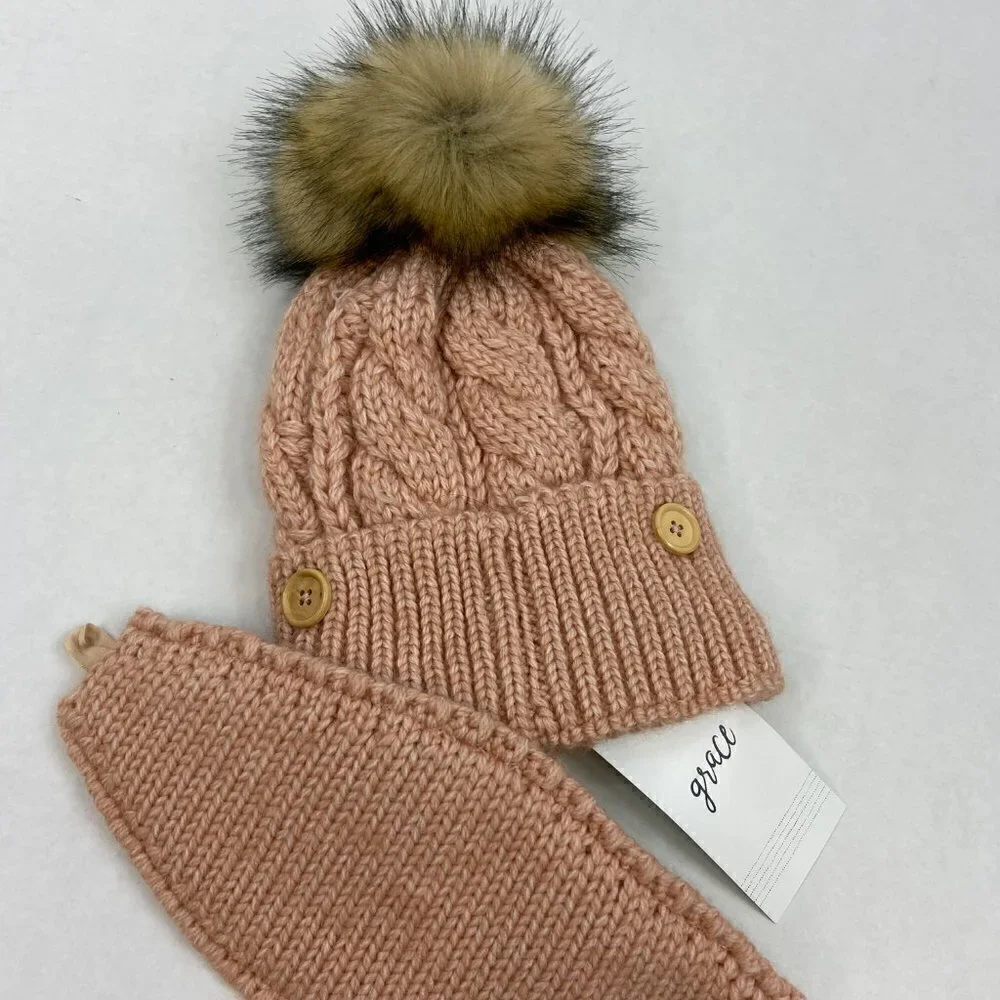 Grace Cable Knit Pom Pom Hat with Ribbed Mask